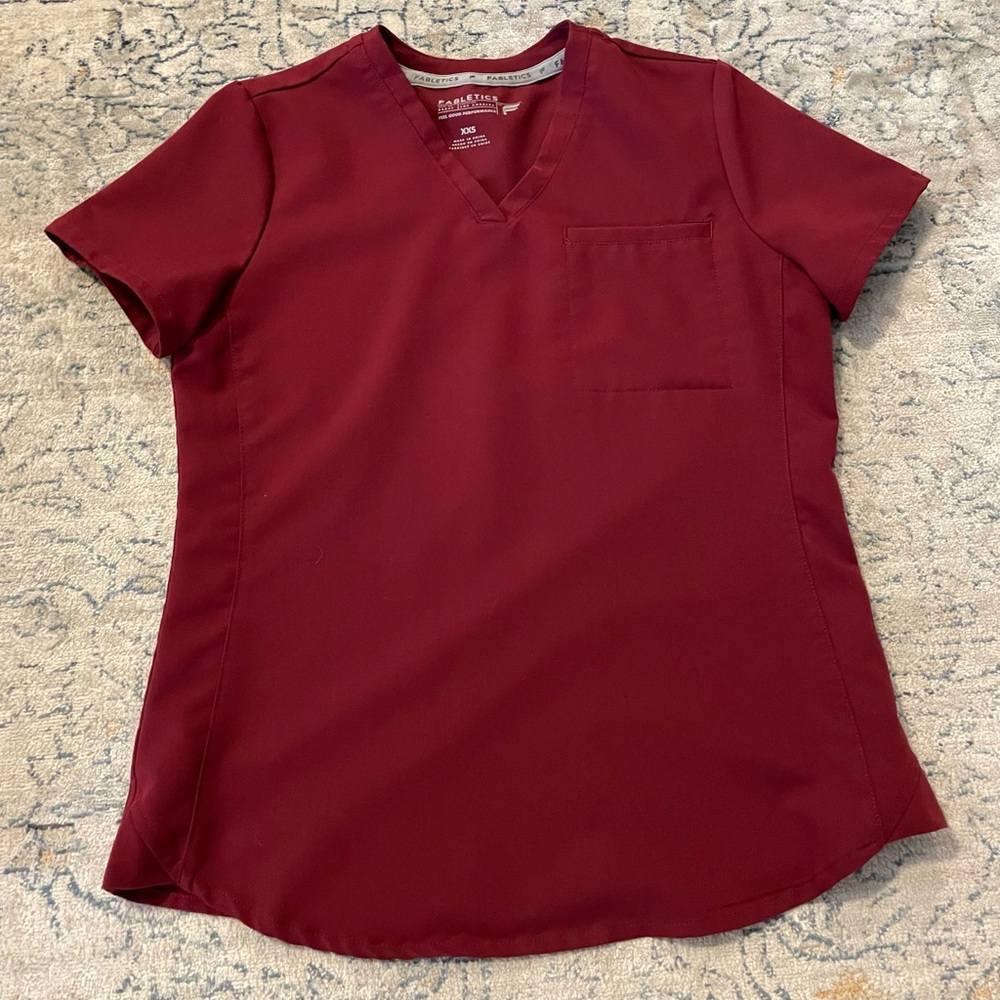Fabletics red wine colored scrub top, XXS